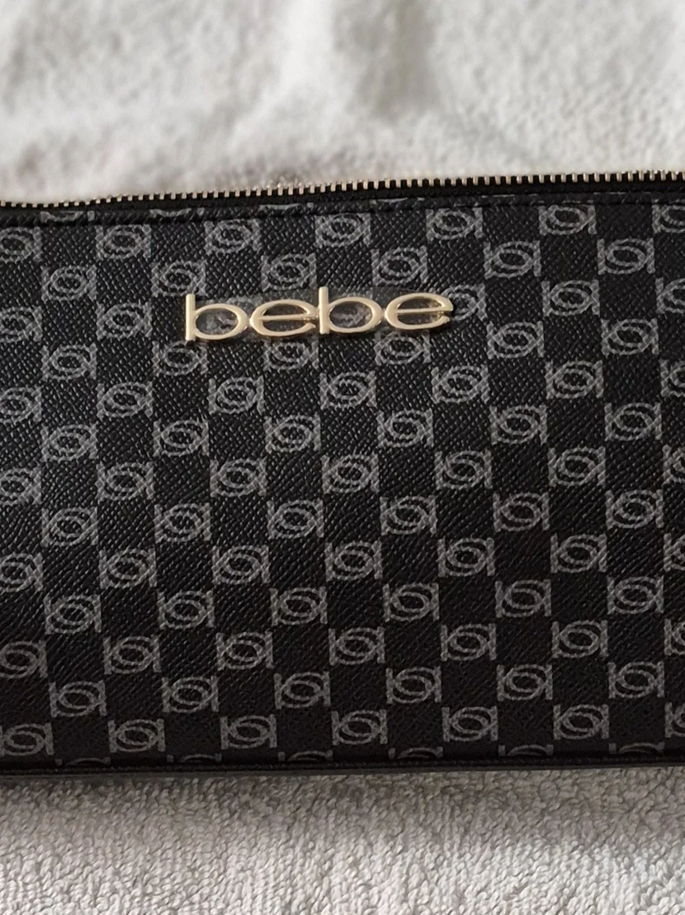 bebe Black Logo Print Crossbody Bag with Gold Hardware